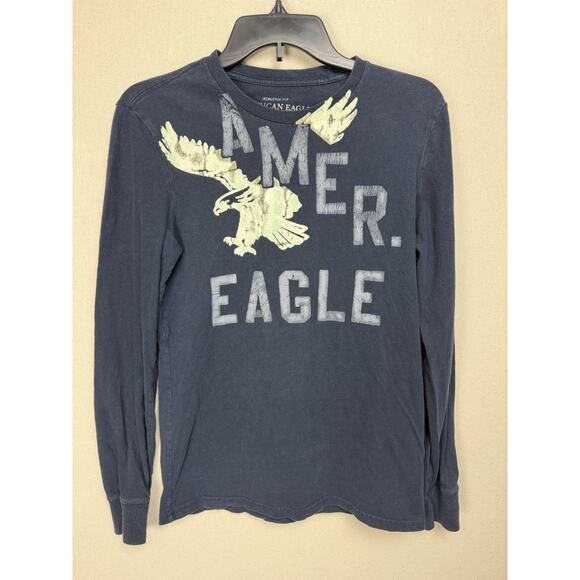 American Eagle Vintage Navy Blue Long Sleeve T-Shirt Men’s XS Logo READ - Picture 1 of 10